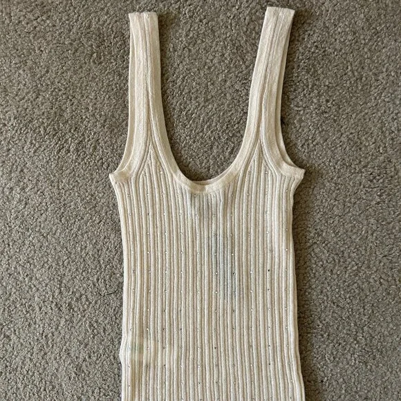 J Crew Featherweight Cashmere Rhinestone Tank Nude Buttercream Holiday XXS 0 - Picture 3 of 3